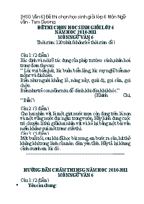 Đề thi chọn học sinh giỏi lớp 6 năm học 2010 - 2011 môn Ngữ văn 6